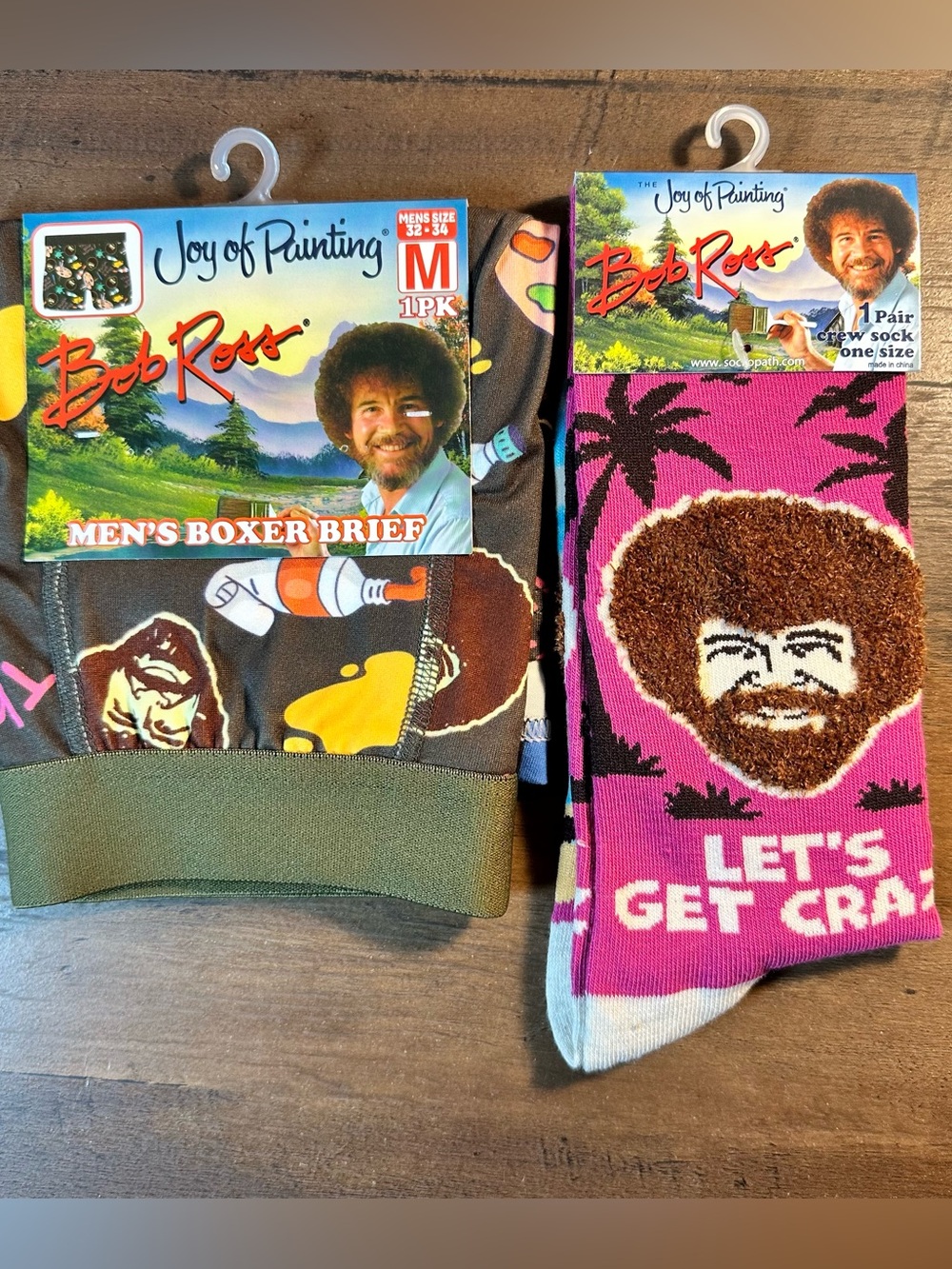Bob Ross The Joy of Painting Mens Boxer Brief M (32-34) &”Let’s Get Crazy” Socks